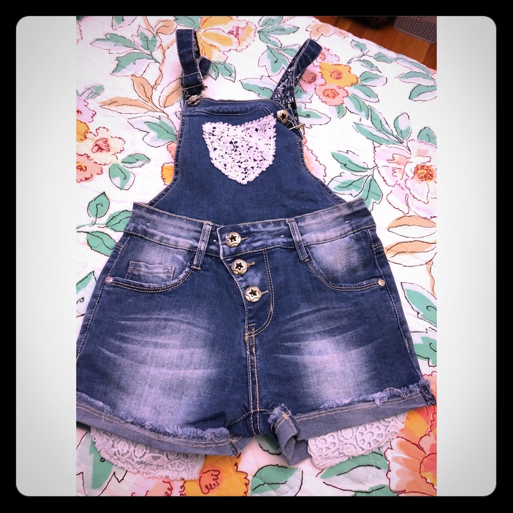 Girls Size 10 Denim Shorts Overalls